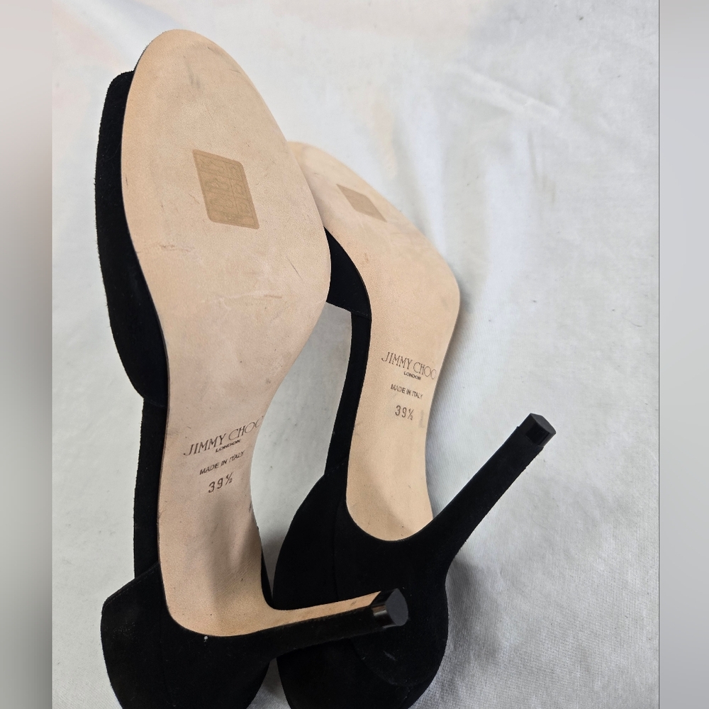 Jimmy Choo Women's 39.5 Black Suede Crystal Embellished Sandal Heels Pump New - Picture 8 of 11